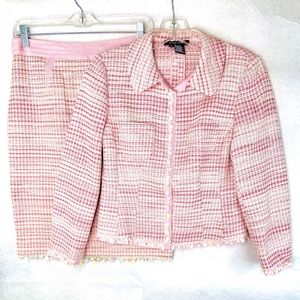 Etcetera Women Size 4 Pink White Woven Cotton Jacket Sequin Accents Button Up